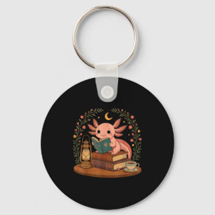 Cute Axolotl Reading Books Cozy Bookworm Key Ring