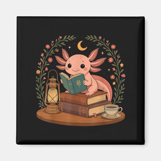 Cute Axolotl Reading Books Cozy Bookworm  Magnet (Front)