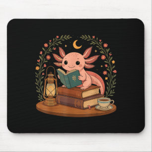 Cute Axolotl Reading Books Cozy Bookworm Mouse Pad