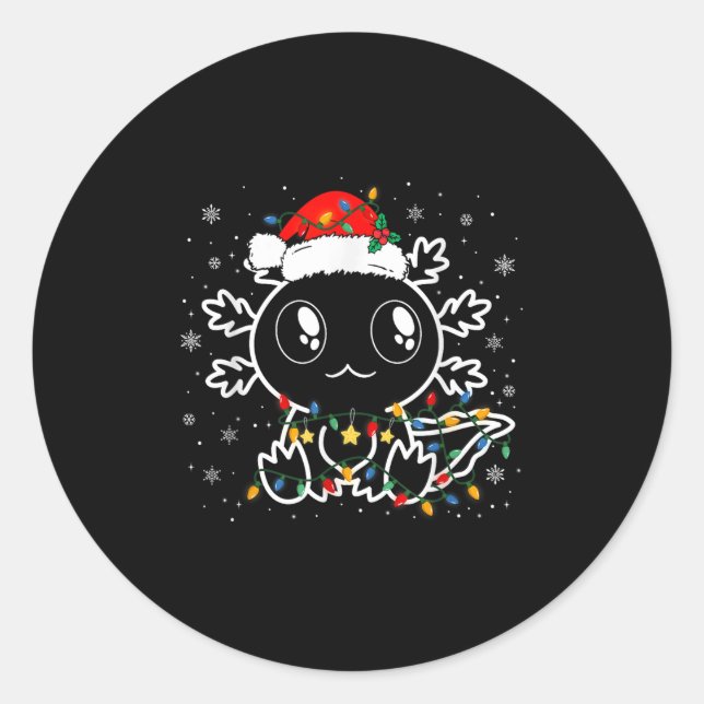 Cute Axolotl Santa Hat Funny Boys Girls Xmas Tree  Classic Round Sticker (Front)