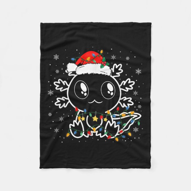 Cute Axolotl Santa Hat Funny Boys Girls Xmas Tree  Fleece Blanket (Front)