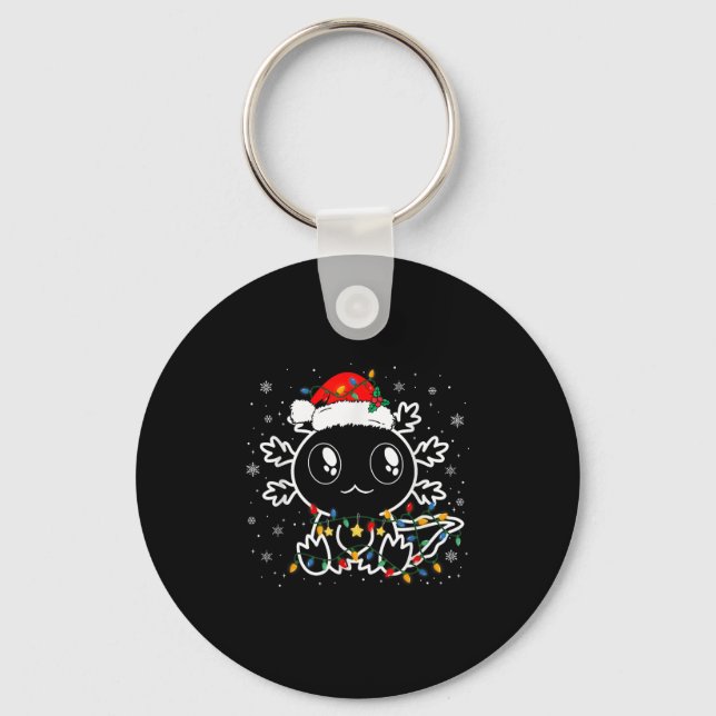 Cute Axolotl Santa Hat Funny Boys Girls Xmas Tree  Key Ring (Front)