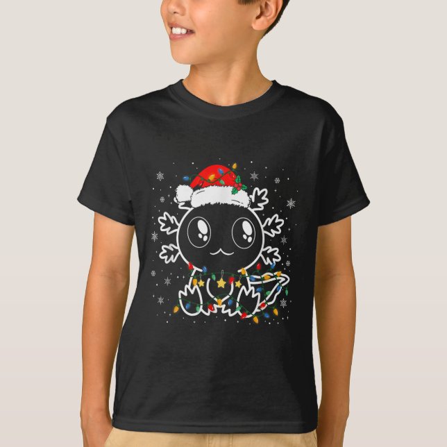 Cute Axolotl Santa Hat Funny Boys Girls Xmas Tree  T-Shirt (Front)
