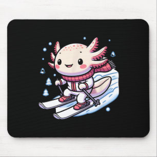 Cute Axolotl Skiing Ski Winter Sports  Mouse Pad