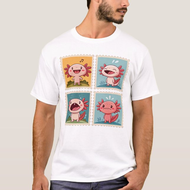 Cute Axolotl Stamp Emotional Axolotls T-Shirt (Front)