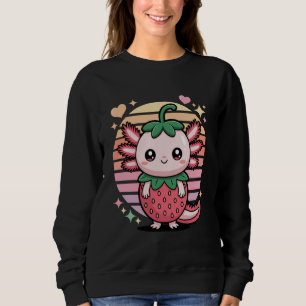 Cute Axolotl Strawberry Kawaii Pastel Retro Sunset Sweatshirt