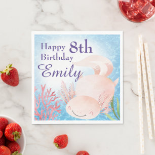 Cute Axolotl Swimming in the Sea Birthday Napkin