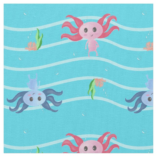 Cute Axolotl Underwater Fabric (Close Up)
