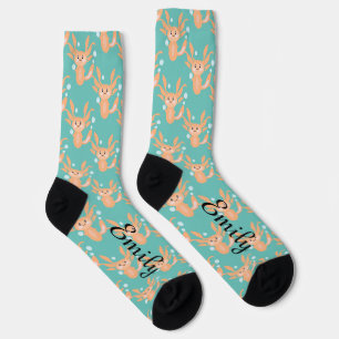 Cute Axolotl Undewater Bubbles Name Socks