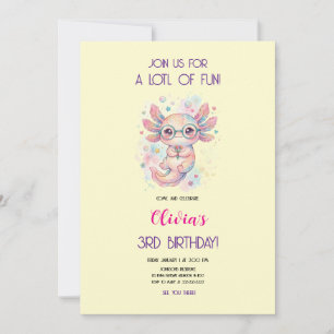 Cute Axolotl wearing glasses Kids Birthday Party Invitation