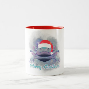 Cute Axolotl wearing Red Santa Hat Two-Tone Coffee Mug