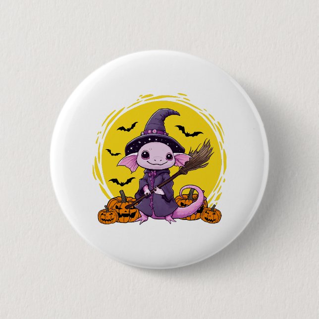 Cute Axolotl Witch Halloween 6 Cm Round Badge (Front)