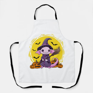 Cute Axolotl Witch Halloween Apron