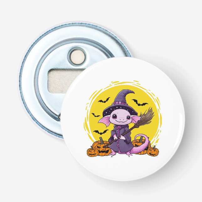 Cute Axolotl Witch Halloween Bottle Opener (Front)