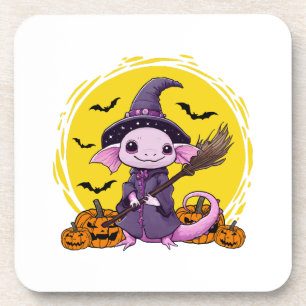 Cute Axolotl Witch Halloween Coaster