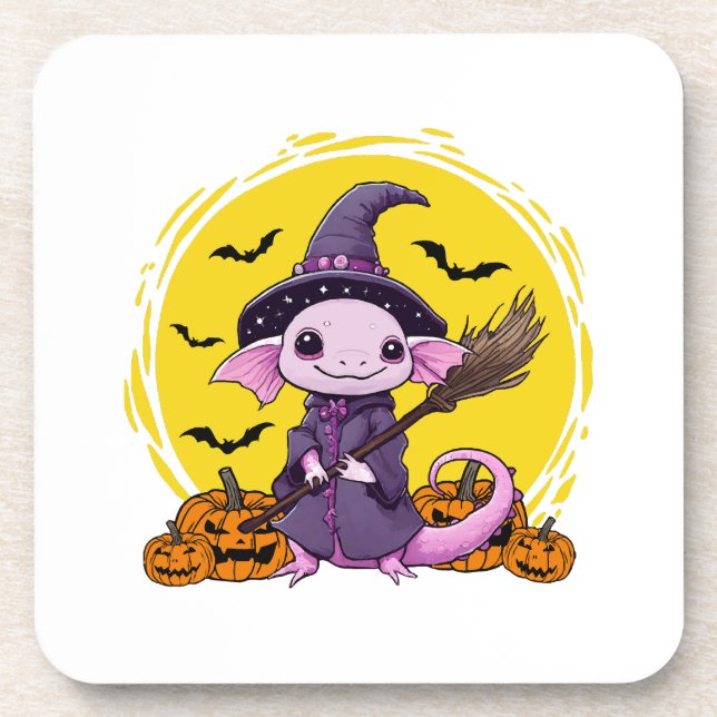 Cute Axolotl Witch Halloween Coaster (Front)