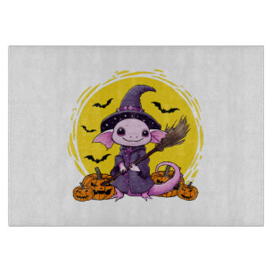 Cute Axolotl Witch Halloween Cutting Board
