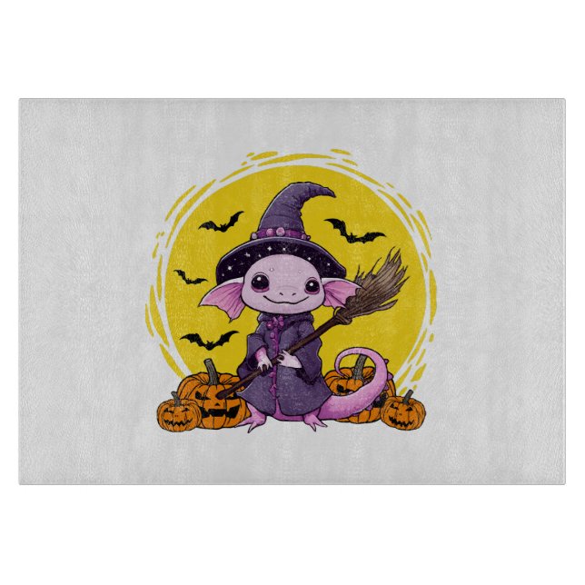 Cute Axolotl Witch Halloween Cutting Board (Front)