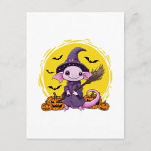 Cute Axolotl Witch Halloween Enclosure Card