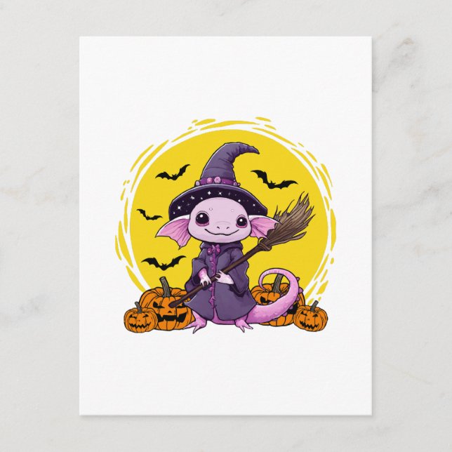 Cute Axolotl Witch Halloween Enclosure Card (Front)