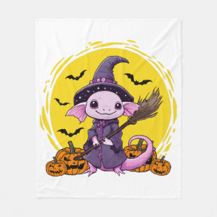Cute Axolotl Witch Halloween Fleece Blanket