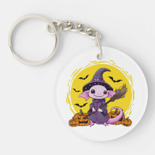 Cute Axolotl Witch Halloween Key Ring