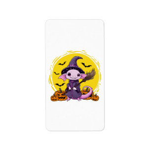 Cute Axolotl Witch Halloween Label