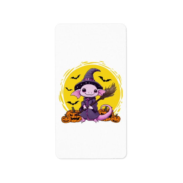 Cute Axolotl Witch Halloween Label (Front)