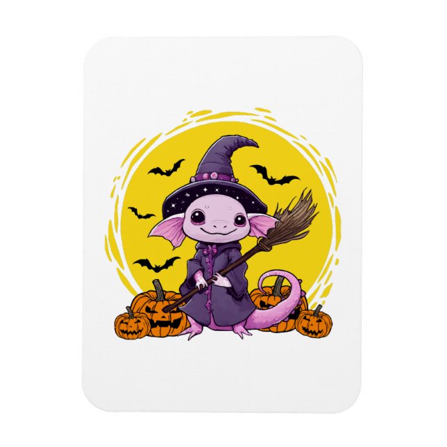 Cute Axolotl Witch Halloween Magnet (Vertical)