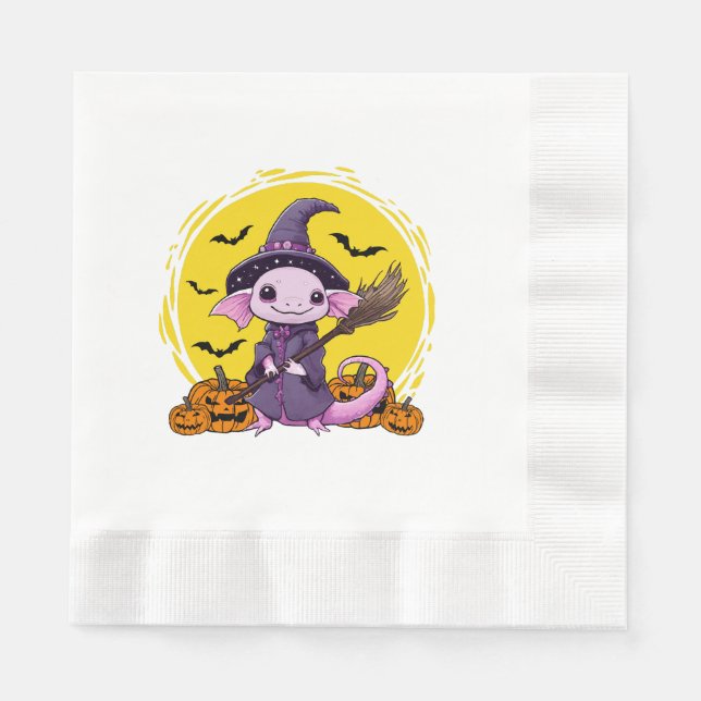 Cute Axolotl Witch Halloween Napkin (Front)