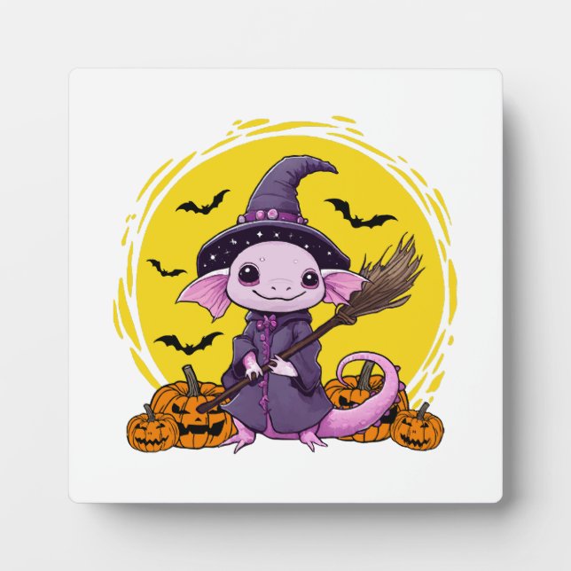 Cute Axolotl Witch Halloween Plaque (Front)