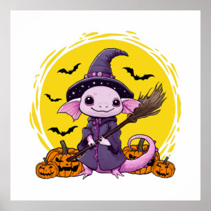 Cute Axolotl Witch Halloween Poster