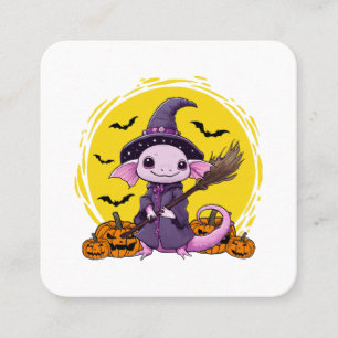 Cute Axolotl Witch Halloween Square Business Card