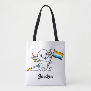 Cute Axolotl with AroAce Sunset Pride Flag LGBTQ+ Tote Bag