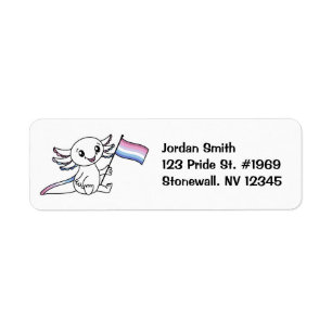 Cute Axolotl with Bigender Pride Flag LGBTQ+ Return Address Label