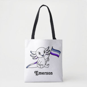 Cute Axolotl with Butch Lesbian Pride Flag LGBTQ+ Tote Bag