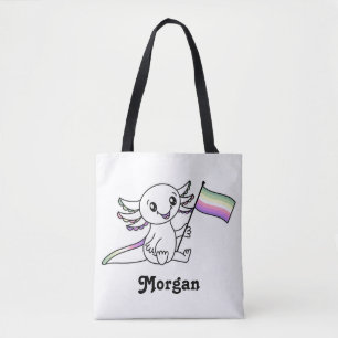 Cute Axolotl with Genderfae Pride Flag LGBTQ+ Tote Bag