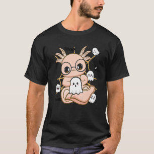 Cute Axolotl With Glasses And Ghosts For Halloween T-Shirt