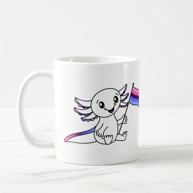 Cute Axolotl with Omnisexual Pride Flag LGBTQ+ Coffee Mug (Left)