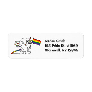 Cute Axolotl with Rainbow Pride Flag LGBTQ+ Return Address Label