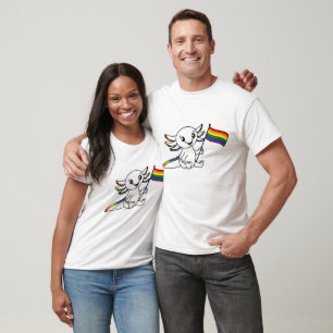 Cute Axolotl with Rainbow Pride Flag LGBTQ+ T-Shirt