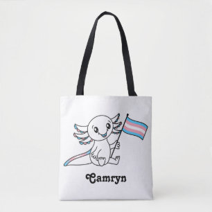 Cute Axolotl with Trans Pride Flag LGBTQ+ Tote Bag