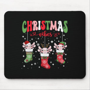Cute Axolotls In Socks Xmas Lights Japanese Christ Mouse Pad