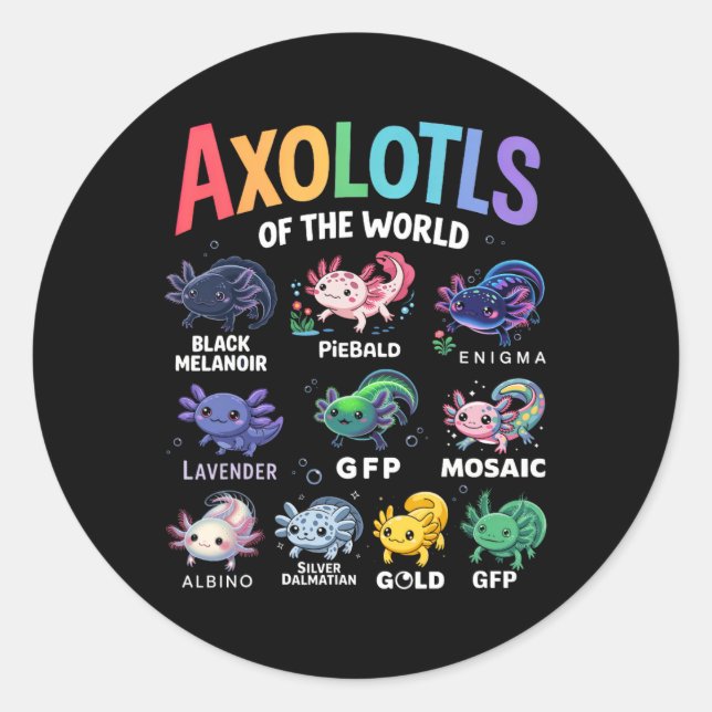 Cute Axolotls Of The World Kawaii Axolotl Cute Art Classic Round Sticker (Front)