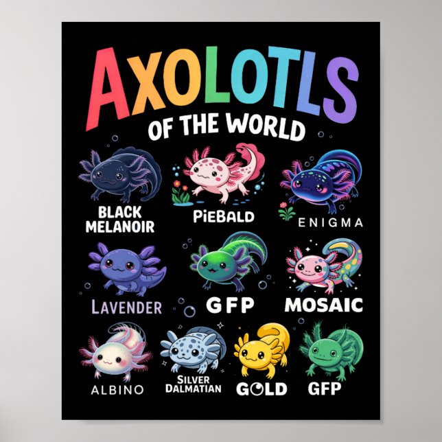 Cute Axolotls Of The World Kawaii Axolotl Cute Art Poster (Front)