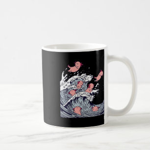 Cute Axolotls Surfing On Wave , Funny Japanese Wav Coffee Mug