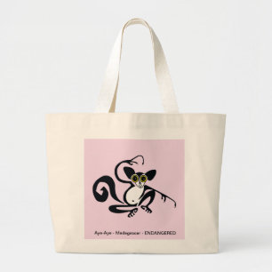 Cute AYE-AYE -Endangered animal - lemur- Pink Large Tote Bag