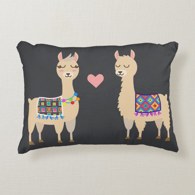 Cute Aztec Alpacas in Love Initial & Name Decorative Cushion (Front)