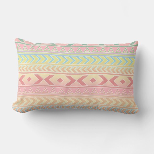 Cute Aztec Influenced Pattern in Pastel Colours Lumbar Cushion (Front)