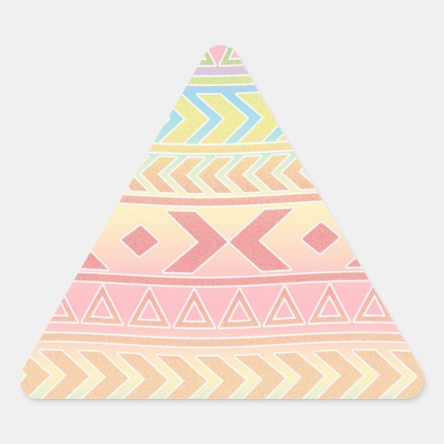 Cute Aztec Influenced Pattern in Pastel Colours Triangle Sticker (Front)